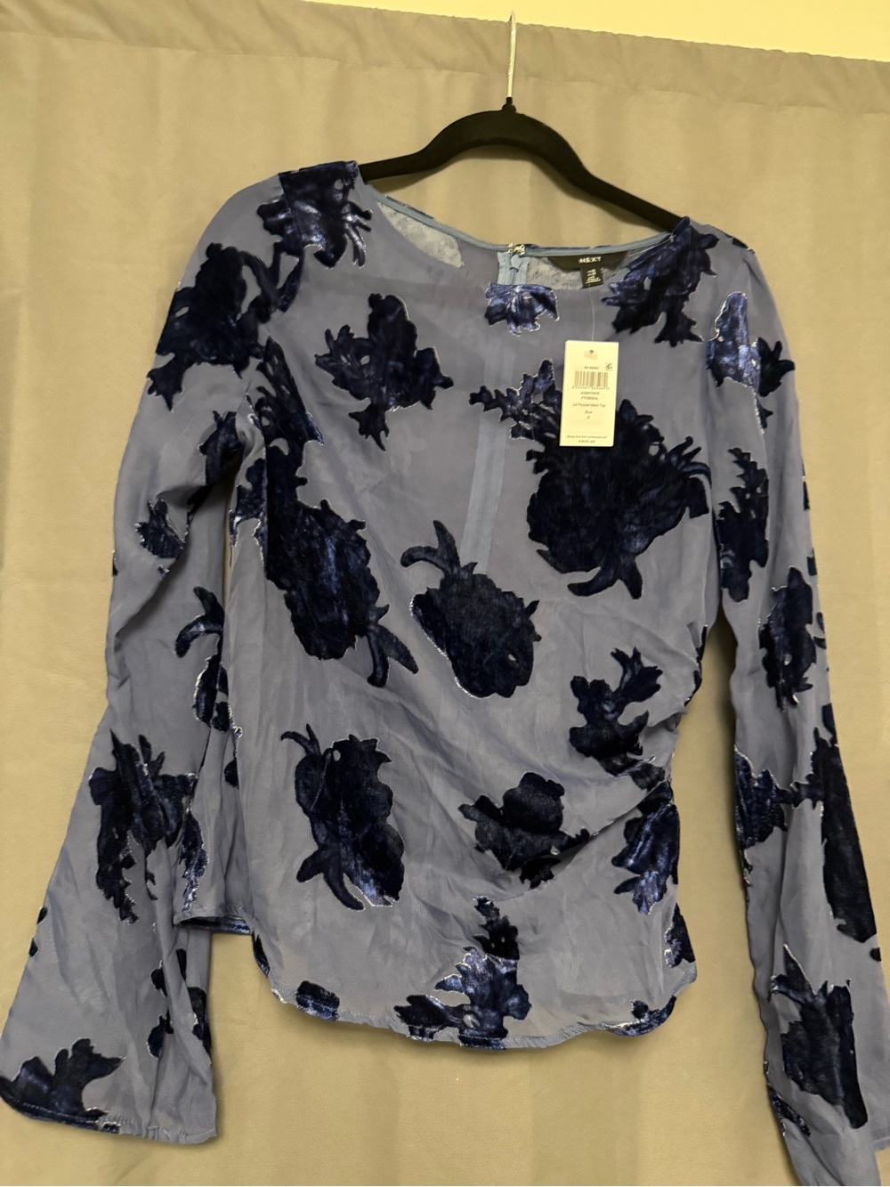 next Lavender and Navy Floral Velvet Burnout Long Sleeve Top